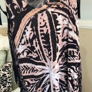 Free People: We The Free Black and Pink Patterned Top in Fringe in Small